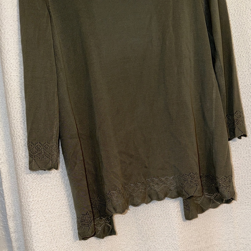 LOFT Olive Green Open-Front Lightweight Cardigan with Lace Trim - Picture 7 of 7